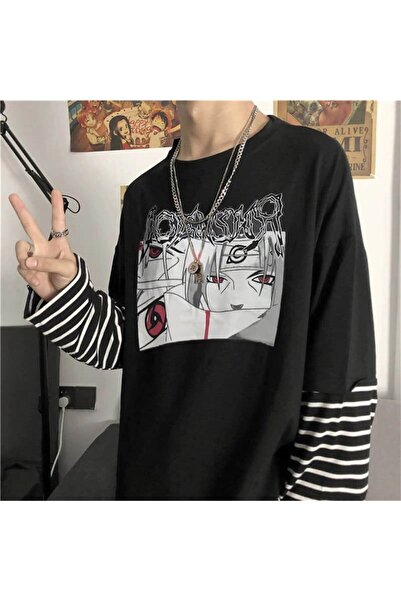 DEEFWEAR Mi̇ngalondon Touz Anime Itachi Uchiha Graffiti Logo Striped Sleeves ...