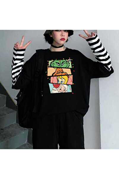 DEEFWEAR Mi̇ngalondon Gallery Christmas Printed Fake Sleeves Unisex Black T-S...