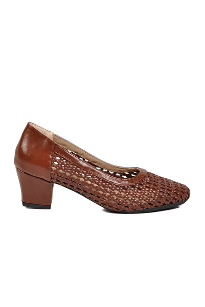 AYAKMOD Women's Brown Knitted Patterned Heeled Oval Toe Classic Casual and St...