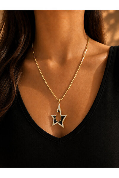 ZEYNORA JEWELLERY Star Figured Gold Steel Sequin Chain Necklace, with Zircon ...