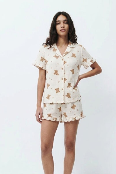 FİT WOMEN Women's Patterned Trendy Snow White Pajama Set