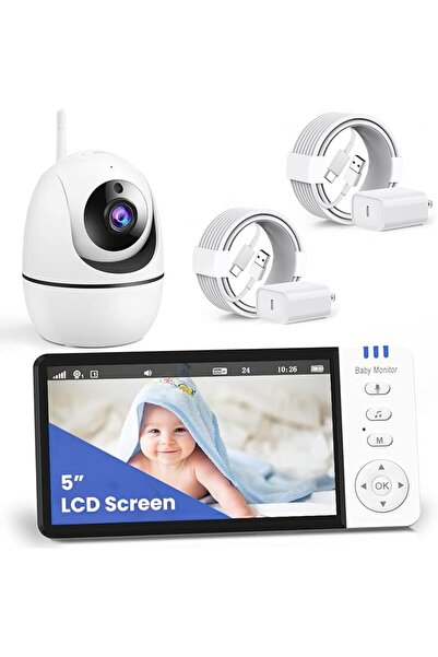RFAQK Baby Monitor- 5-inch Large Ultra HD Display Baby Camera Monitors, Wirel...