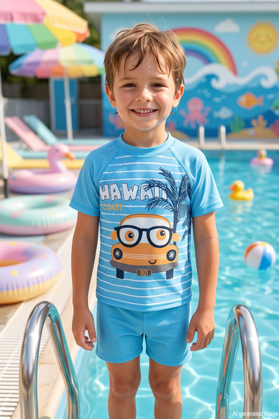 Haliç Mayo Short Sleeve Top and Bottom Boys' Swimsuit 4406 Turquoise