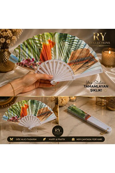 rycollections A Stylish Foldable Hand Fan with Summer-Themed and Colorful Flo...