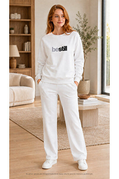TREND EMMODA طقم بدلة رياضية نسائية مطبوع عليها Be Still - سويت شيرت مطبوع بر...