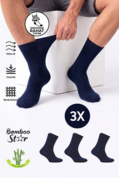 bamboo star Erkek Bambu Lacivert Diyabetik Dikişsiz Şeker Hastası Çorabı Sıkm...