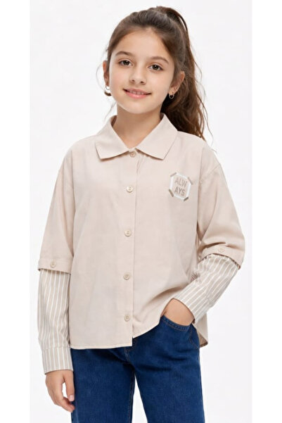 İrem Çocuk Giyim Girl's Always Text Patterned Beige Color Seasonal Shirt with...