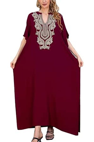 YouKD Embroidered Floral Kaftan Bohemian Beach Dress Bikini Coverups Long Bat...