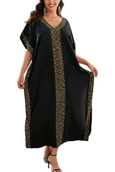 YouKD Embroidered Floral Kaftan Bohemian Beach Dress Bikini Coverups Long Bat...
