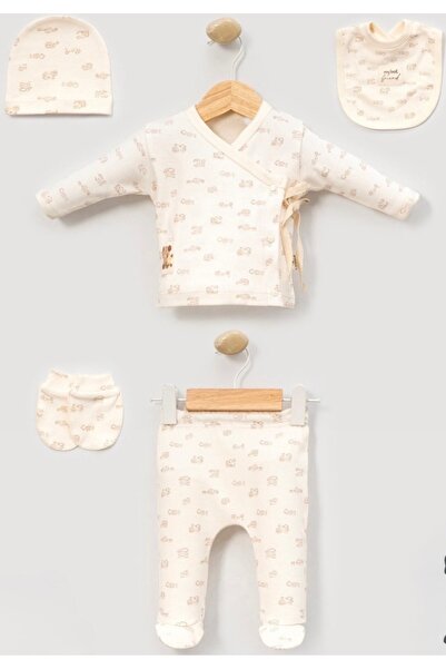 Cherub Baby Ev Deseenli Double-Breasted Newborn Baby Boy 5-Piece Hospital Out...