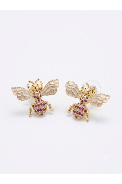 Generic Brand Bee Figured Design Earrings with Zircon Stones