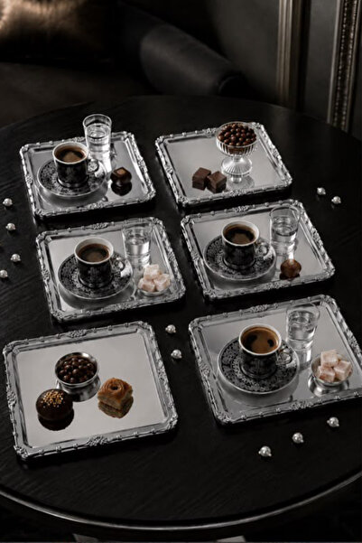 LOVELLO 6-Piece Square Presentation Tray Set in Silver Color, Decorative Coff...