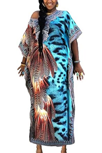 YouKD Summer Long Kaftan Dress Bohemian Roomy Beach Robe Cover Up Plus Size D...
