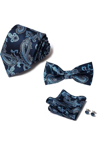 GENERAL [5 in 1] Men's Pretied Bow Ties Paisley Floral Stripe Bow Tie, Pocket...