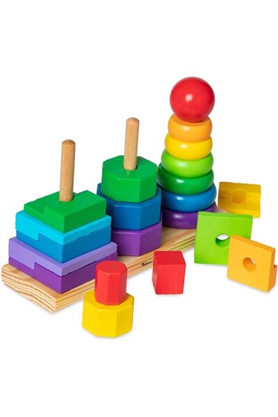 Melissa & Doug Geometric Stacker - Wooden Educational Toy