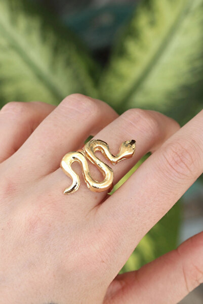 SORA GROUP Brass Gold Color Adjustable Snake Ring