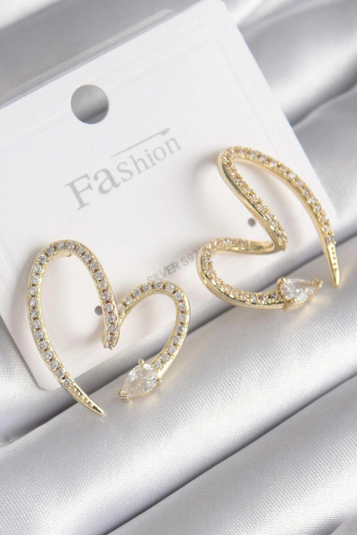 SORA GROUP Brass Gold Color Zircon Stone Snake Heart Model Women's Earrings