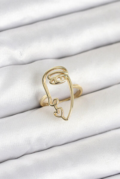 SORA GROUP Brass Gold Color Picasso Style Single Line Face Model Women's Ring