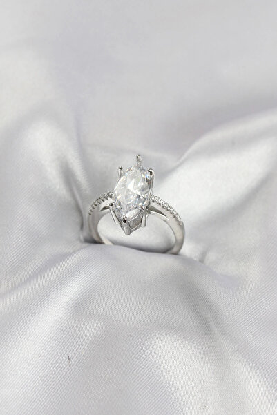 SORA GROUP Silver Color Brass Marquise Cut Zircon Stone Women's Ring