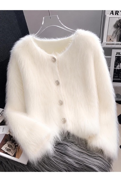 tilvess Kadın Peluş Düğmeli Basic Hırka Ceket