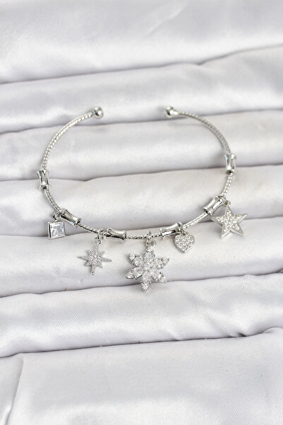 SORA GROUP Brass Silver Color Lotus Detail Charm Women's Bracelet