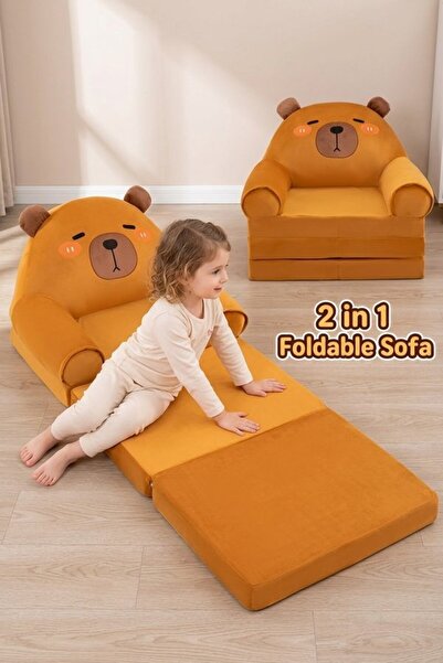 Generic 1 Plush Foldable 2 In 1 Toddler Sofa Bed Chair High Density Foam Wash...