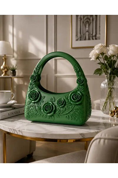 Verda Desing حقيبة كتف نسائية باللون الأخضر مع طباعة ثلاثية الأبعاد على شكل ز...