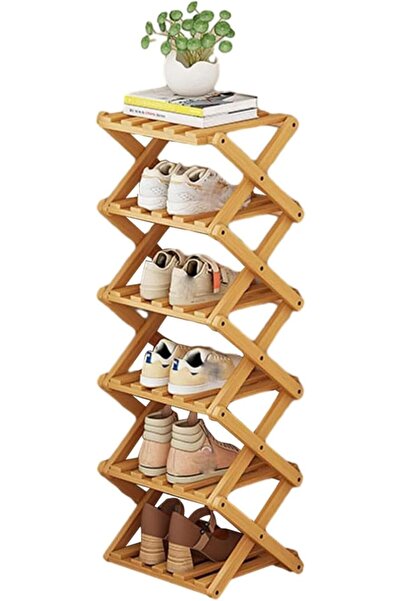 Tazweeq Foldable Shoe Rack, Bamboo Folding Vertical Shoe Storage Organizer, I...