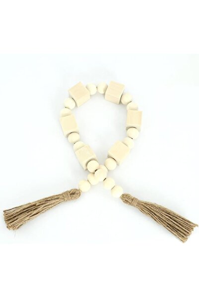 Generic Natural Wood Bead Garland with Tassels | Rustic Boho Decor for Shelve...