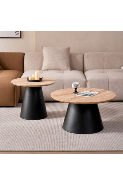Baytonia Coffee Table 2 Pieces Valeria - Black and Wood