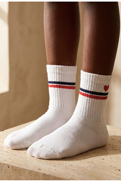 Katia&Bony Children's Heart Patterned Striped White Socks