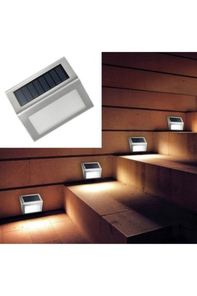 BaoBao Set de 2 lămpi solare LED pentru scări Solterix, metalice, argintii