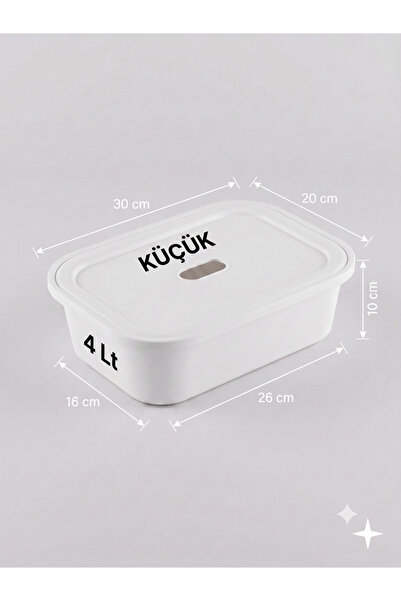 decosense Beyaz Kapaklı Küçük Boy 4 Litre 30x20x10 cm Polipropilen Plastik Dü...