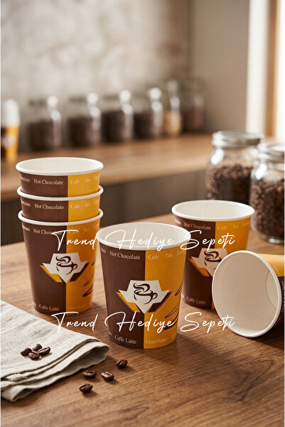 Trend Hediye Sepeti 7 Oz Karton Bardak 200 ML 50 Adet , Kahve Çay Bardağı