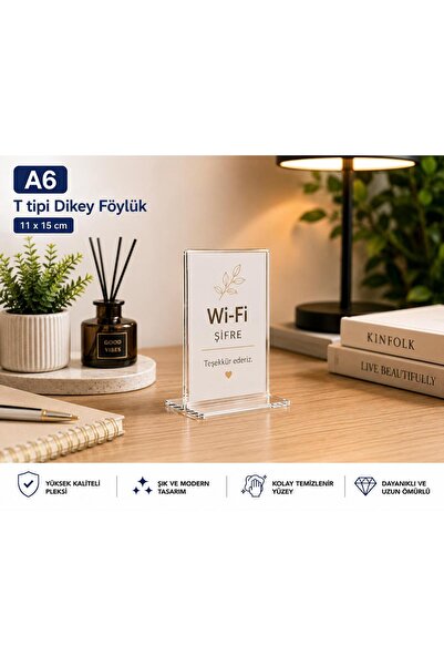 A6 T Tipi Dikey Şeffaf Pleksi Föylük Masaüstü Menü Broşürlük Fiyatlık Stand