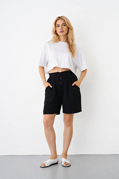 saint majesta Women's Muslin Shorts High Waist with Pockets Oversize 100% Cotton