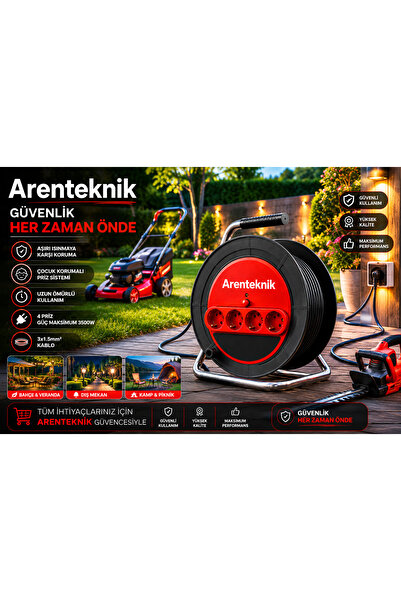 Aren Kablo 30 Metre 3x2,5 Mm Makaralı Uzatma Kablosu Tam Kesit Kaynak Makinas...