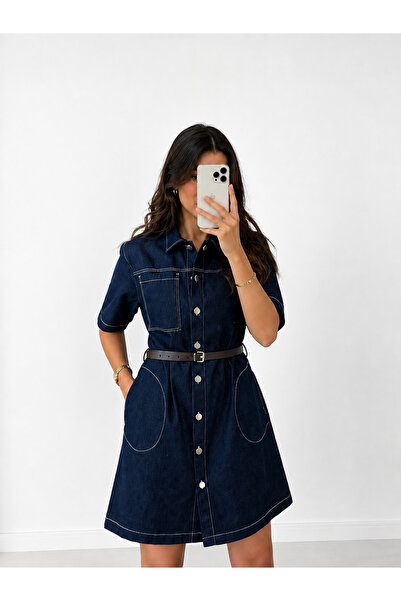 Genel Markalar Kemerli Denim Elbise