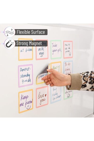 KASTWAVE Dry Erase Magnetic Labels, 24 Pack 4”x4” Colorful Writable Reusable Whiteboard Magnets for Classroom
