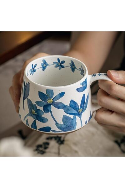 GENERAL Large Ceramic Coffee Mug with Handle, Retro Hand-Painted Cup for Coff...