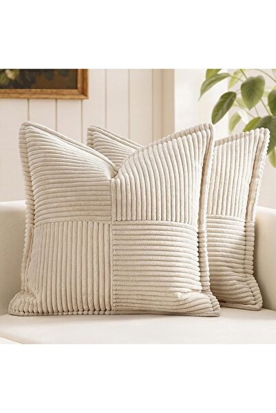 EOGILY Corduroy Decorative Throw Pillow Covers, 45 * 45cm Soft Striped Pillow...