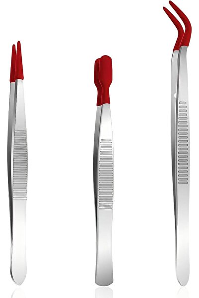 KASTWAVE 3 Pieces Tweezers with Rubber Tips Set with Red Silicone Coated Flat...