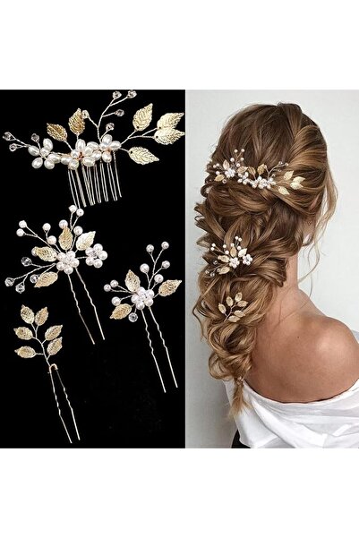 X SPRING Gold Leaf Hair Pins, 4 PCS Glod Hair Accessories with Crystal Pearl ...