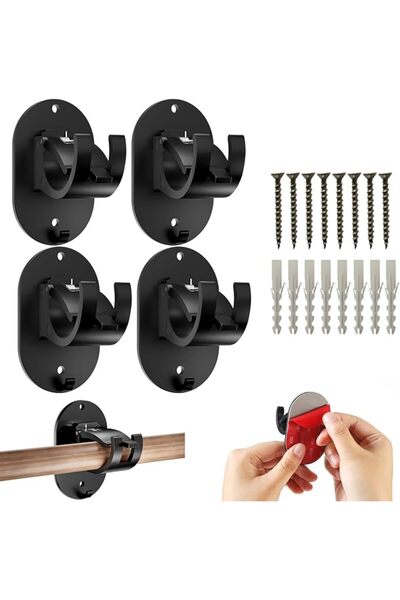 Yelajoy 4 Pcs Self Adhesive Curtain Rod Bracket, No Drilling Self Adhesive Cu...