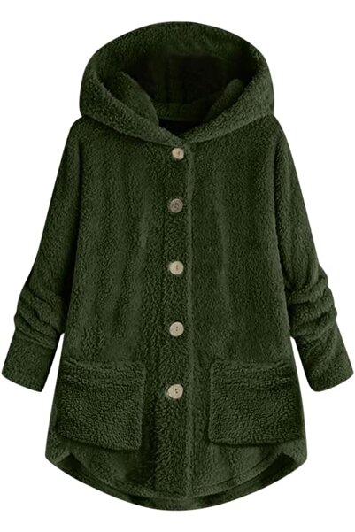 Generic Women'S Plush Jacket, Hooded Button Up Front Jacket, Winter Jacket Wi...