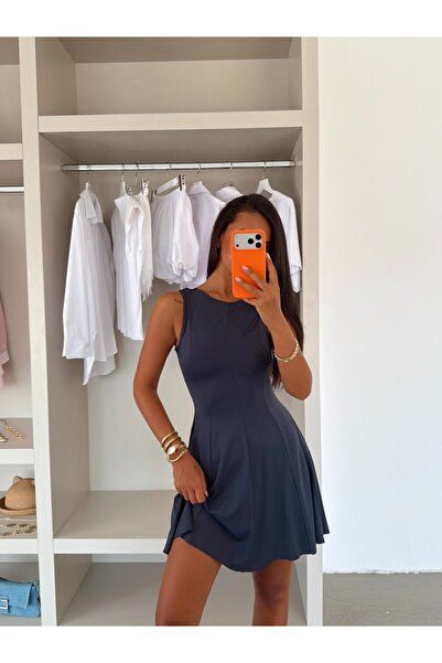 myd Backless Flounce Dress - Navy Blue