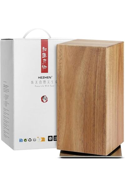 HEZHEN Double-Sided Magnetic Knife Holder Without Knives, Acacia Wood Knife B...