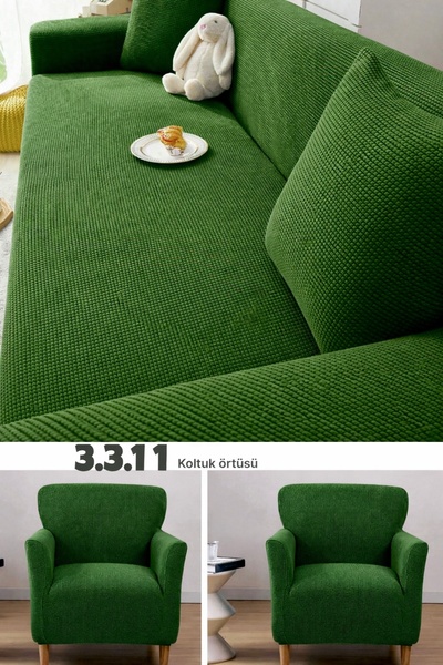 ÖZMAKAN Lycra Sofa Cover 3+3+1+1. Elastic Flexible Washable Square Pattern So...