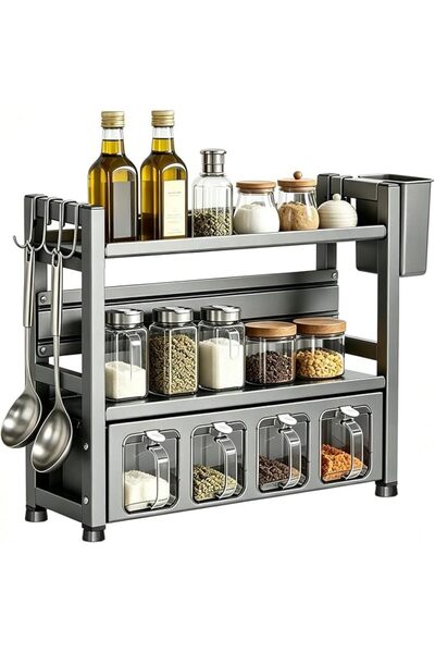GENERAL Spice Rack Wall Mount/Countertop with Hooks and Utensil Holder | Coun...
