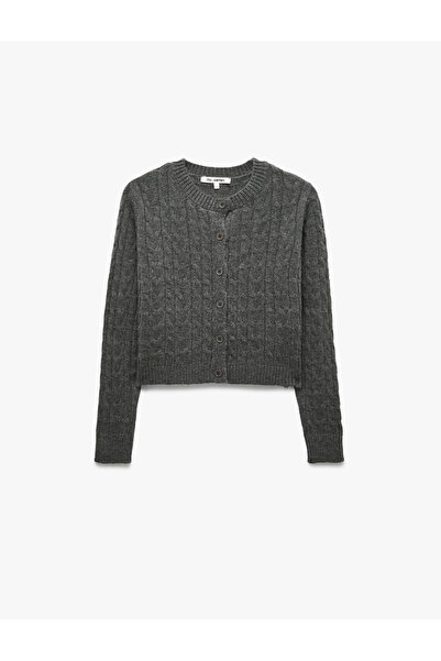 Koton Hair Braid Textured Buttoned Regular Fit Crew Neck Long Sleeve Knitwear...